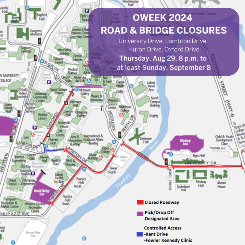 WesternU's tweet photo. As #WesternU welcomes thousands of students to campus, we're working to keep roads safe. The following road closures will be in effect until at least Sept 8. Parking lots are open and pick-up and drop-off locations are available. Give yourself extra travel time.