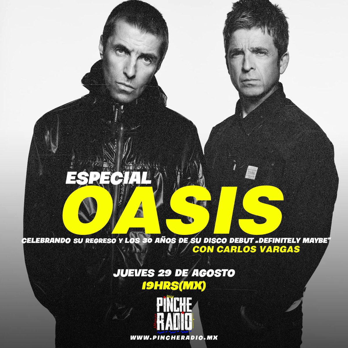 Hoy 19Hrs⏰ En Vivo

Celebramos el regreso de #OASIS una las bandas más emblematicas de la música  y además los 30 Años de su disco debut #DefinitelyMaybe a través de pincheradio.mx con Carlos Vargas 

Descarga la APP Gratuita📲