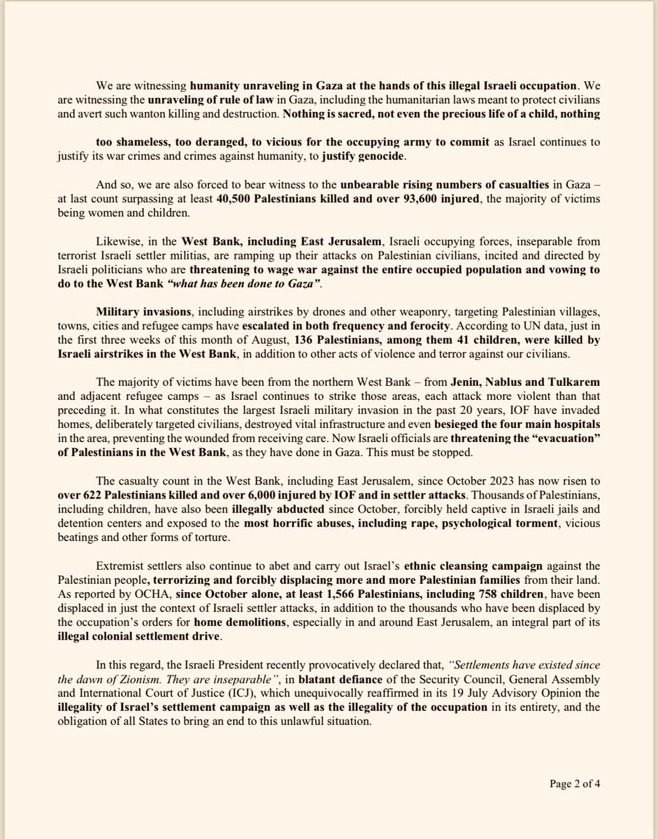 Palestine_UN's tweet image. Read our letter below delivered to the @UN just #NOW: “Worsening Humanitarian Catastrophe in Gaza and Israeli Invasions in the West Bank”👇@antonioguterres @UN_PGA #UNRWA #polio #WestBank #Palestine #Gaza