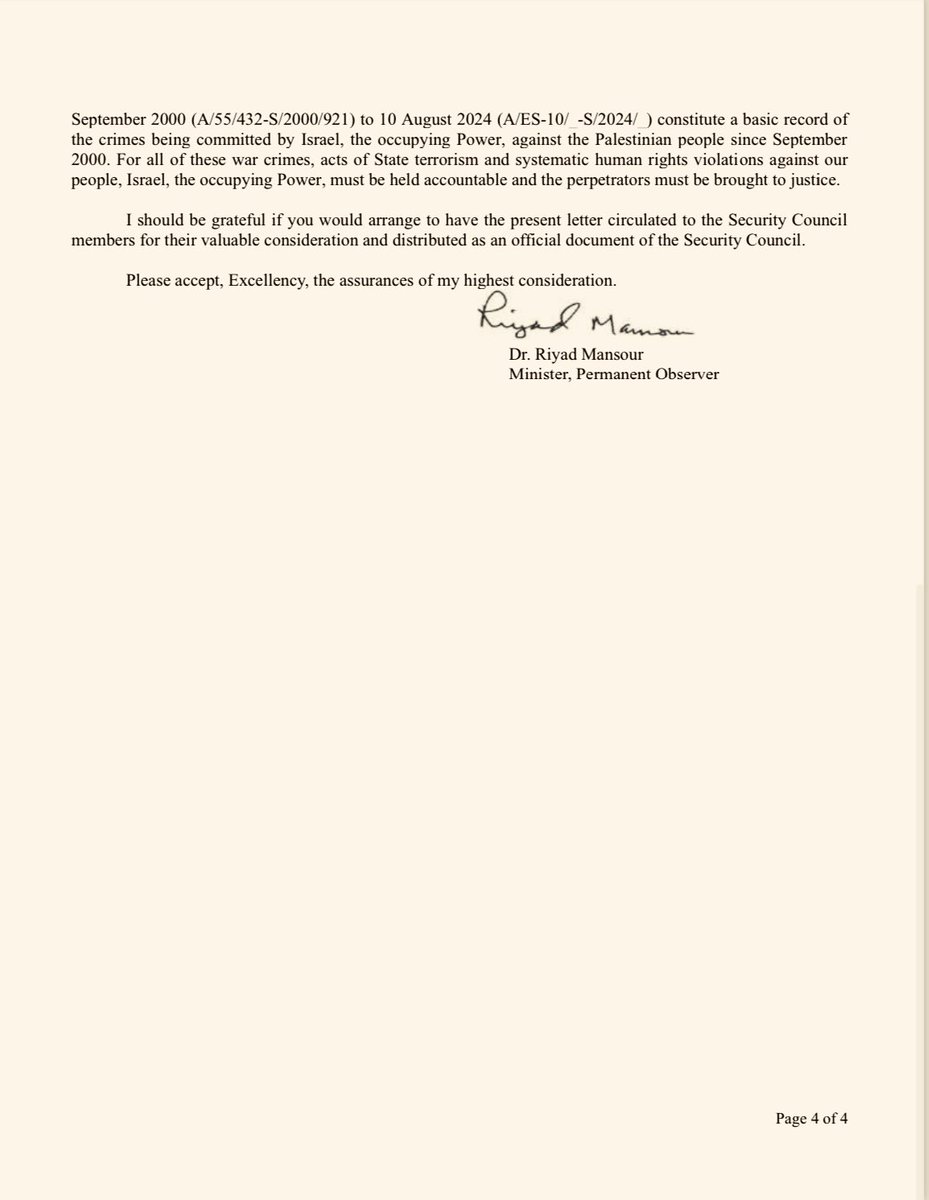 Palestine_UN's tweet image. Read our letter below delivered to the @UN just #NOW: “Worsening Humanitarian Catastrophe in Gaza and Israeli Invasions in the West Bank”👇@antonioguterres @UN_PGA #UNRWA #polio #WestBank #Palestine #Gaza