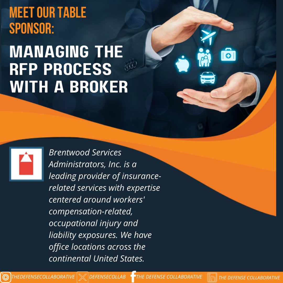 defensecollab's tweet photo. Meet our Table Sponsor! 
Brentwood Services Administrators Inc. will be speaking about Managing The RFP Process in Dallas! 
Are you registered? 
See you at the CR Smith Museum https://t.co/uX181iSWqM