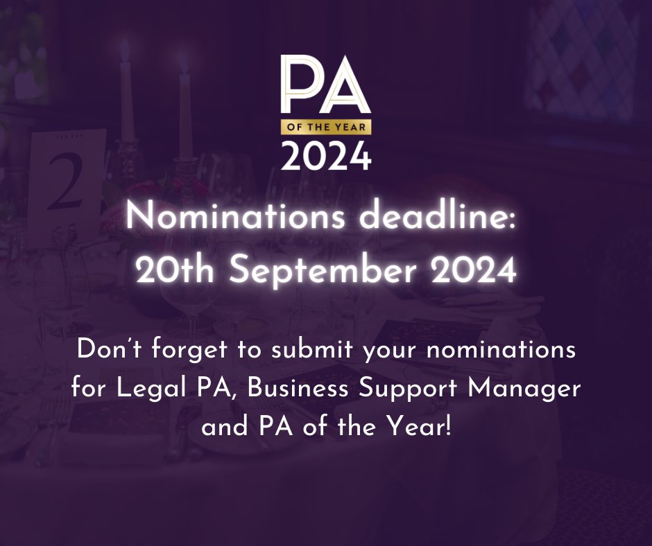 REMINDER - Submit a nomination for yourself or a colleague before 20th September 2024: 

secsinthecity.co.uk/staticpages/10…

#PAOTY2024 #EA #PA #BusinessSupportManager #IndustryAwards #PAAwards #Nominate #SecsintheCity