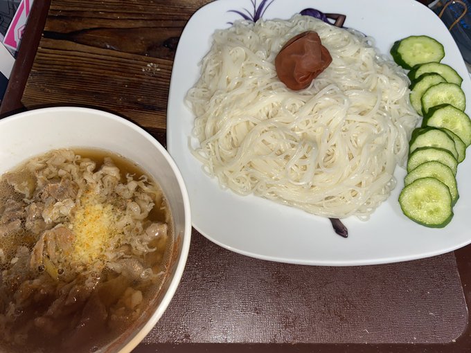 肉の日成分出そうと、肉つけそうめん
茹で方は姫様拷問のを参考に 