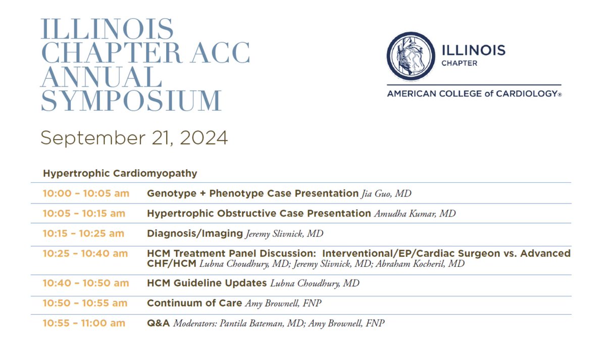 IllinoisACC (@illinoisacc) on Twitter photo 🤔 Interventional vs. Advanced CHF/HCM: Which approach works best? Find out at the IL ACC Annual Symposium in Chicago on Sept. 21, 2024, with Dr. Lubna Choudhury, Dr. Abraham Kocheril, & <a href="/JSlivnickMD/">Jeremy Slivnick</a>! Register now: ow.ly/pCAa50T39ws
#ILACC #CardioDebate 🤔 Interventional vs. Advanced CHF/HCM: Which approach works best? Find out at the IL ACC Annual Symposium in Chicago on Sept. 21, 2024, with Dr. Lubna Choudhury, Dr. Abraham Kocheril, & <a href="/JSlivnickMD/">Jeremy Slivnick</a>! Register now: ow.ly/pCAa50T39ws
#ILACC #CardioDebate