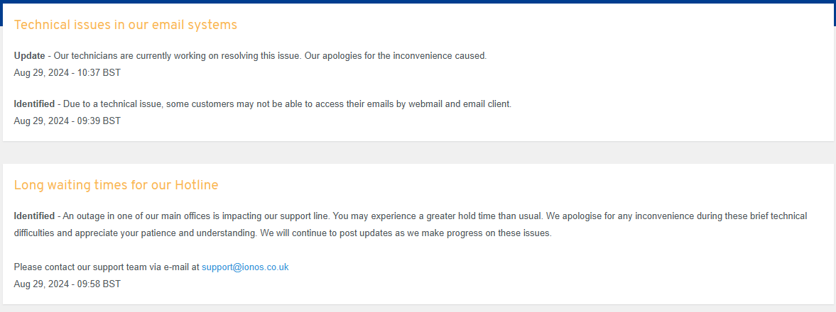 Terry_Hawkins's tweet photo. @ionos_help_uk Nice one IONOS - Support lines are down so just send us an email - Is that using the same email account that I can't access because emails are down? https://t.co/be4Ut3BFNJ