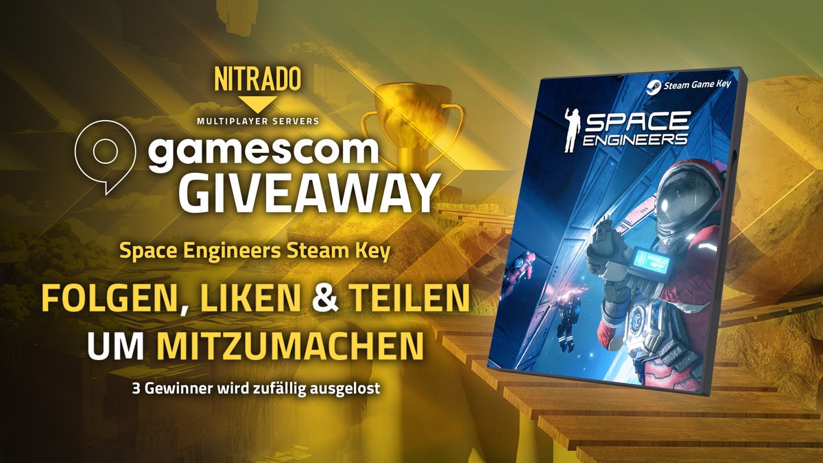Das ist eine durchgehende #gamescom Feier!
Space Engineers Nitrado #Giveaway 💥

🏆 Folgen, Liken &amp; Teilen, um zu gewinnen
3 glückliche Gewinner erhalten je x1 Space Engineers Spiel-Key 🔑

Sie haben nur 48 Stunden! Dieses Gewinnspiel endet am 31. August.