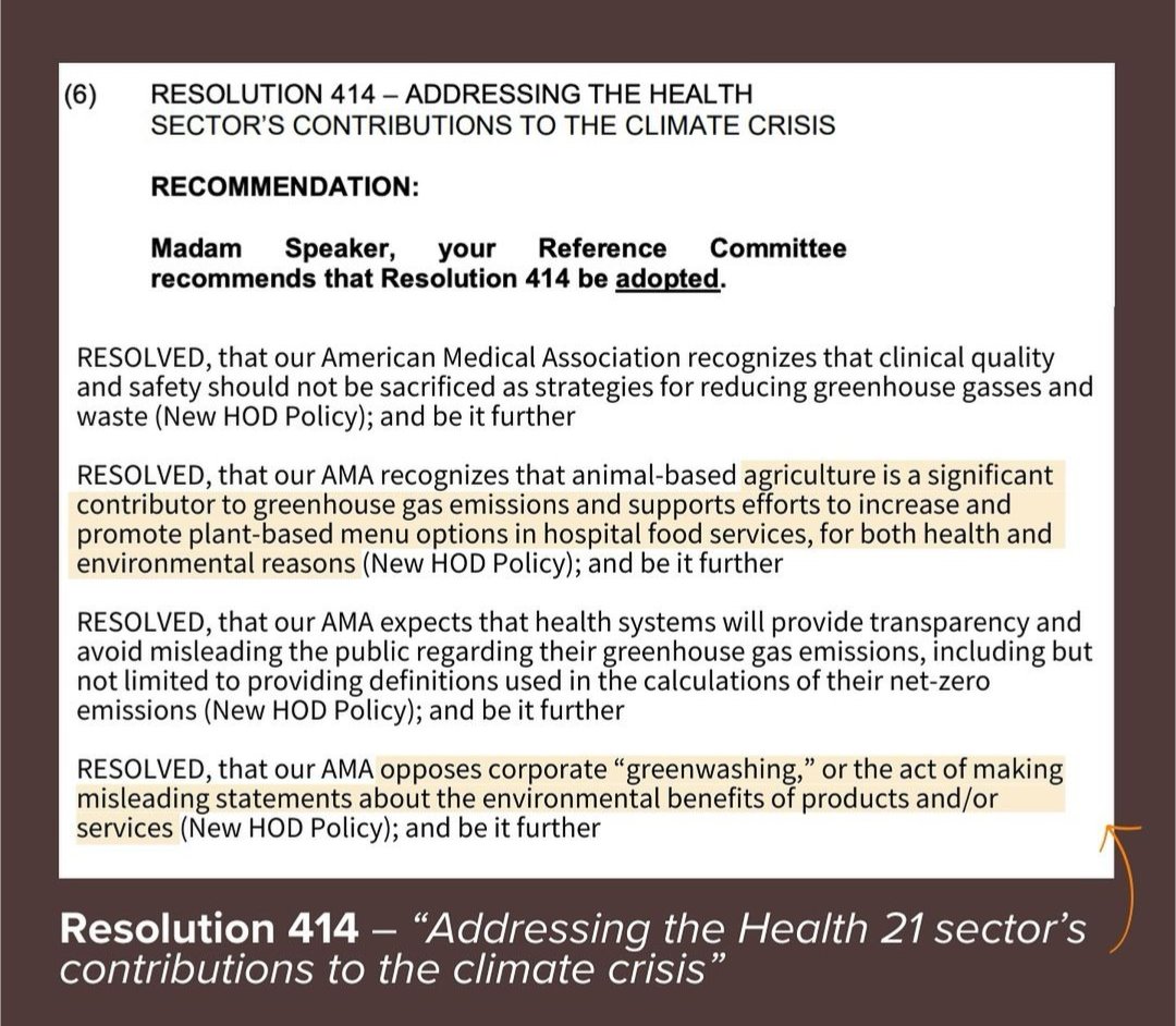 The American Medical Association (AMA) recently issued a policy statement calling out animal agriculture’s environmental impact &amp; corporate greenwashing, building on earlier resolutions calling for the reduction &amp; removal of processed meats from schools, markets &amp; restaurants. 🧵