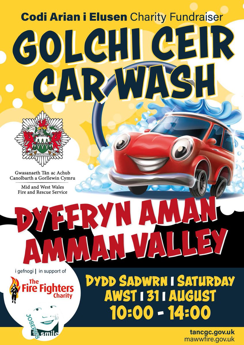 The Amman Valley fire boys are cleaning cars on Saturday to raise money for charity. Please pop up if you can, and support a great cause!