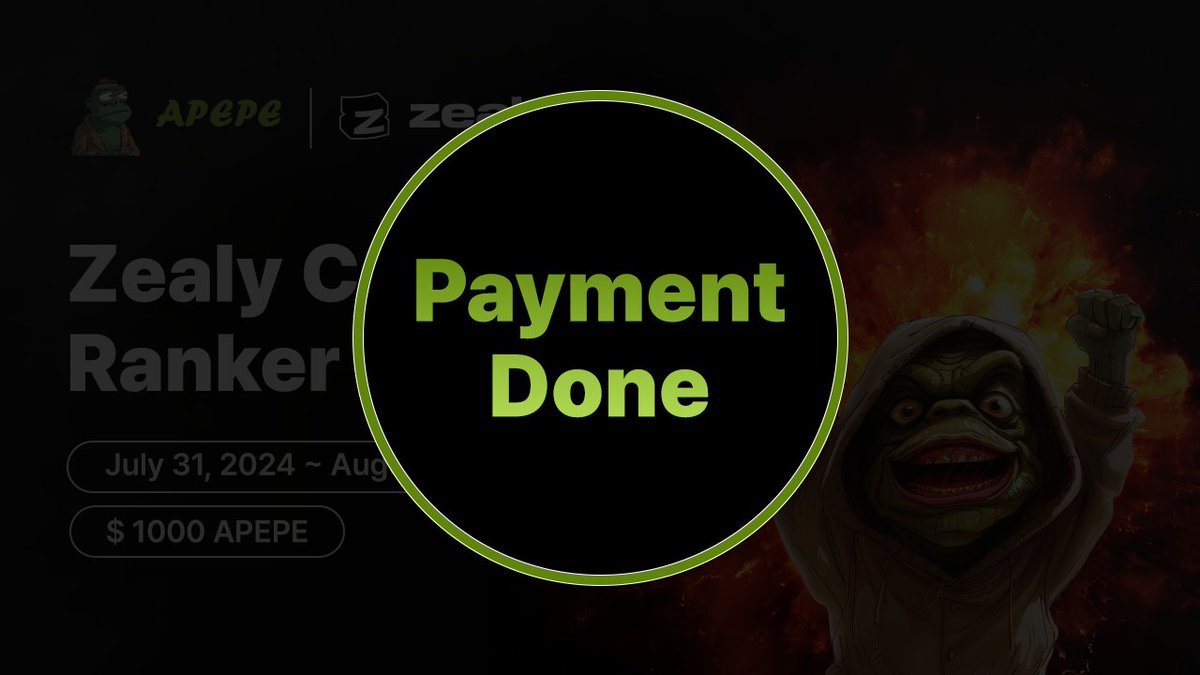 APEPE_MEME's tweet photo. 🌟 APEPE x Zealy Ranker Event Payment Done 🌟

🥇 $1,000 worth of $APEPE
Zealy Quest : 🔗 https://t.co/YguzN4Uxue https://t.co/MxwuKEXgAU