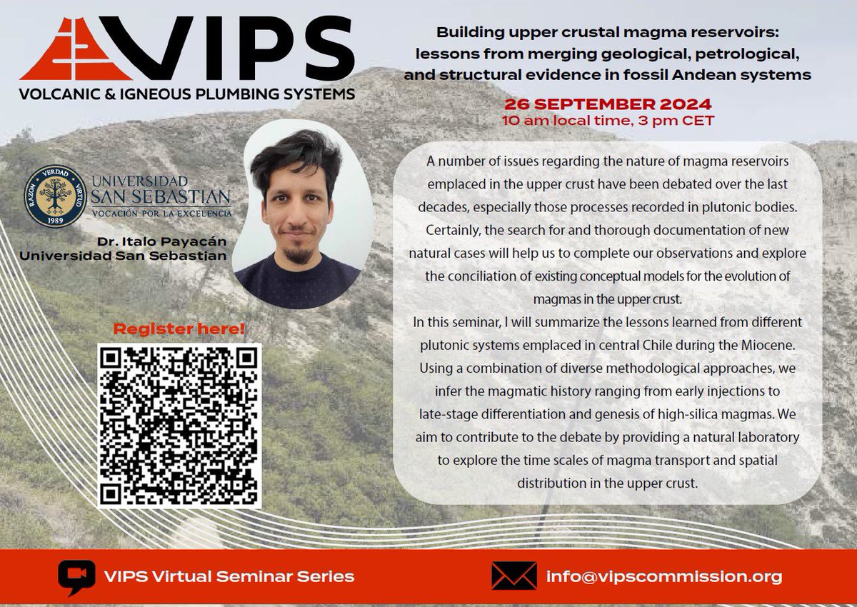 LOOK: The VIPS Commission under IAVCEI is organizing a lecture series this year. Our first speaker is Dr. Italo Payacan from the Universidad San Sebastian, Chile. 1/3