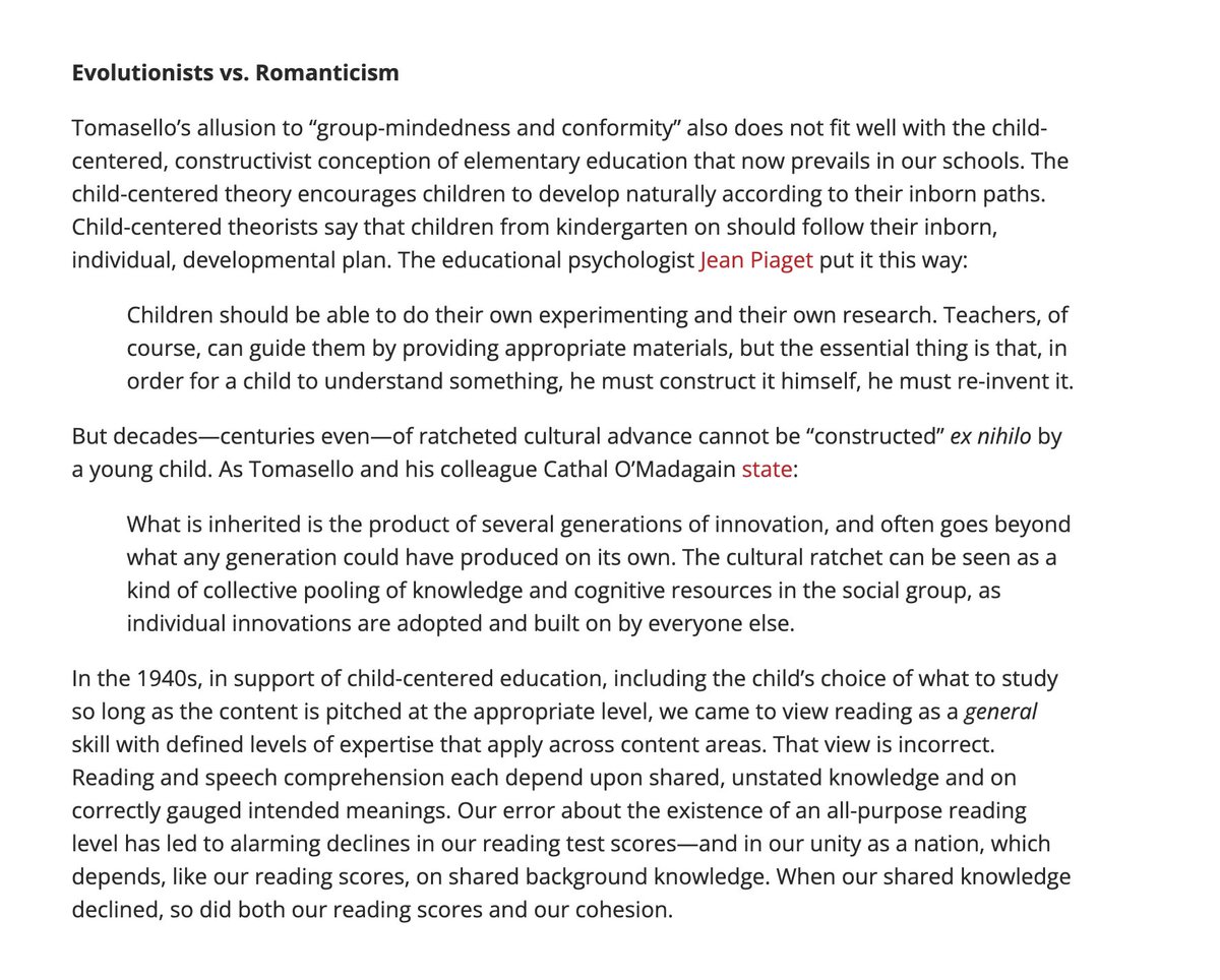 Fascinating piece by Hirsch on the ratchet effect and why knowledge matters so much educationnext.org/shared-knowled…