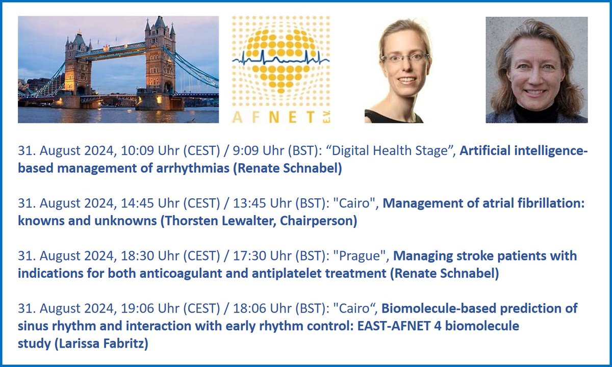 AFNET (@afnet_ev) on Twitter photo Don´t miss ❗❗
#AFNET power and great insights into #afib research tomorrow at #ESCCongress 2024 in #London!
#cardiotwitter #stroke #biomolecules #EASTtrial <a href="/UCCS_HH/">University Center of Cardiovascular Science (UCCS)</a> Don´t miss ❗❗
#AFNET power and great insights into #afib research tomorrow at #ESCCongress 2024 in #London!
#cardiotwitter #stroke #biomolecules #EASTtrial <a href="/UCCS_HH/">University Center of Cardiovascular Science (UCCS)</a>