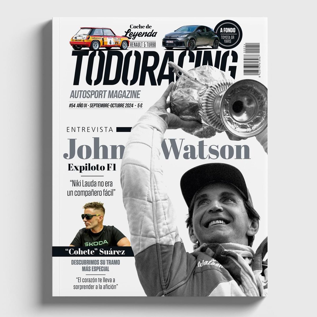 TodoRacing (sept)
La entrevista al legendario John Watson, compañero de equipo, entre otros, de Niki Lauda y Alain Prost en los 80, marca la portada y nos subimos junto aJosé Antonio “Cohete” Suárez, Campeón de España de Rallyes y nos desvela los secretos de su tramo favorito.