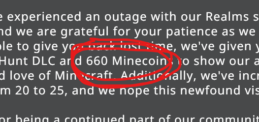 EmEatsMuffins's tweet photo. hey so minecraft said they'd give us compensation, which they kind of have, however they said they'd given me 660 minecoins when evidently hey have not. has anyone else not gotten there mine coins? #Minecraft #realms @Minecraft https://t.co/gwpOmfYRwt
