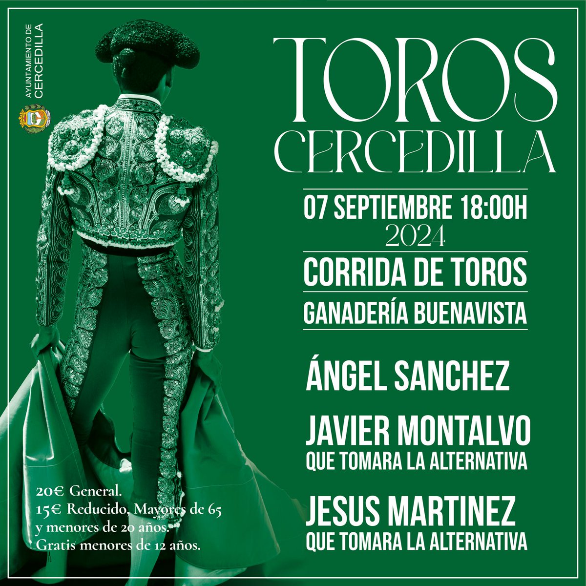 🤩Estábamos deseando compartir este cartel...

Jesús Martínez tomará la alternativa el 7 de septiembre en Cercedilla con toros de Buenavista.

¡Deseando que llegue el soñado día!