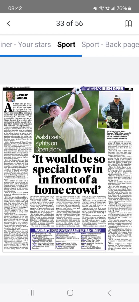 Best of luck to <a href="/llaurenwalsh/">Lauren Walsh</a> ⁦<a href="/leona_maguire/">Leona Maguire</a>⁩ and ⁦<a href="/Oliviagolf1/">Olivia Costello</a>⁩ in the ⁦<a href="/KPMGWomensOpen/">KPMG Women's Irish Open</a>⁩ in ⁦<a href="/CartonHouseGolf/">Carton House Golf</a>⁩ The three are all coached by our own PGA professional Shane O’Grady. Best of luck also to the other ☘️competitors ⁦<a href="/lanno10/">Philip Lanigan</a>⁩