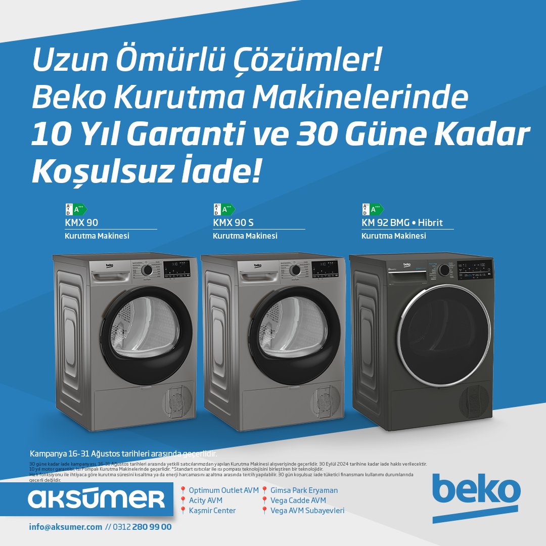 aksumerbeko's tweet photo. Beko kurutma makinelerinde 10 yıl garanti ve 30 güne kadar koşulsuz iade fırsatları Aksümer Beko’da!

Mağazalarımız 👇
📍 Optimum Outlet AVM
📍 Acity AVM
📍 Kaşmir Center
📍 Gimsa Park Eryaman
📍 Vega Cadde AVM
📍 Vega AVM Subayevleri

İletişim 👇
📞 0 312 280 99 00

#beko https://t.co/OEDACiH0B5