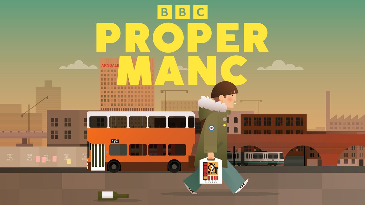 One of my favourite illustrations I did last year, that I'm glad I can finally share... for <a href="/arghkid/">Scotty</a>'s podcast Proper Manc... it's about the times in Manchester when the buses were orange and the trams were grey... bbc.co.uk/sounds/brand/p…