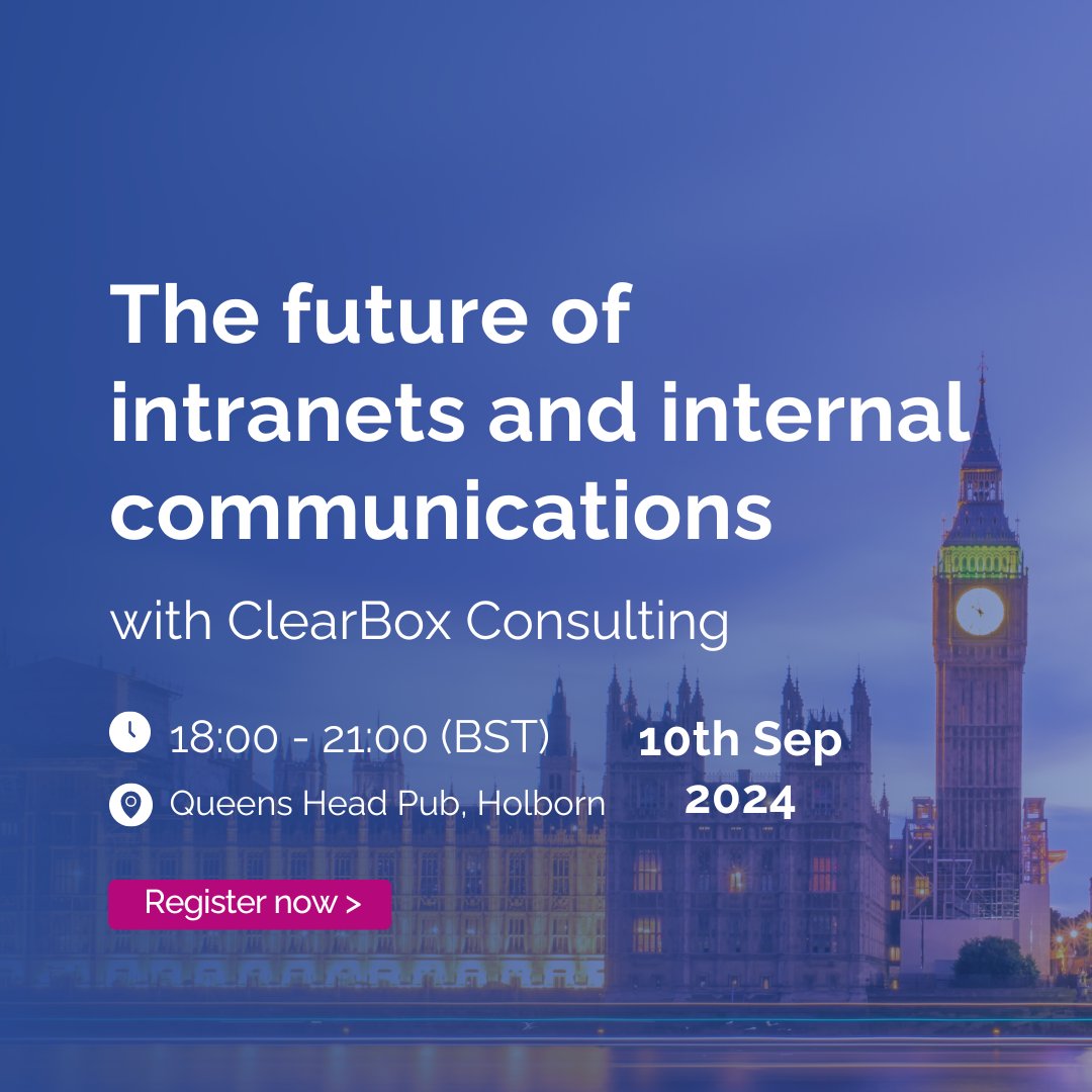 ClearBox Consulting (@clearbox) on Twitter photo 🎉 Join our free London meet-up on 10th September with <a href="/lisariemers/">Lisa Riemers</a>!
👉 Register now: eventbrite.co.uk/e/future-of-in…
Enjoy engaging discussions on digital workplace trends, network with industry peers, and connect with the ClearBox team—all with complimentary drinks and nibbles! 🎉 Join our free London meet-up on 10th September with <a href="/lisariemers/">Lisa Riemers</a>!
👉 Register now: eventbrite.co.uk/e/future-of-in…
Enjoy engaging discussions on digital workplace trends, network with industry peers, and connect with the ClearBox team—all with complimentary drinks and nibbles!