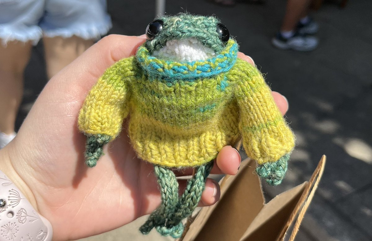 So I finally bought my first crochet frog! This also means that I ordered a beginners crochet kit to make a mallard duck and if I enjoy it I will be attempting to learn to make these frogs so I can have 20 of them. :)