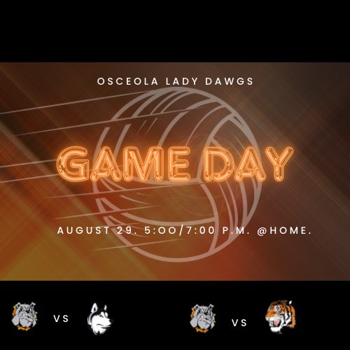 Osceola Volleyball on Thursday
⏰ 5:00 PM  &amp; 7:00 PM
🗓️ Thursday, August 28th
🆚 Heartland &amp; Palmer
#ohsbulldogs