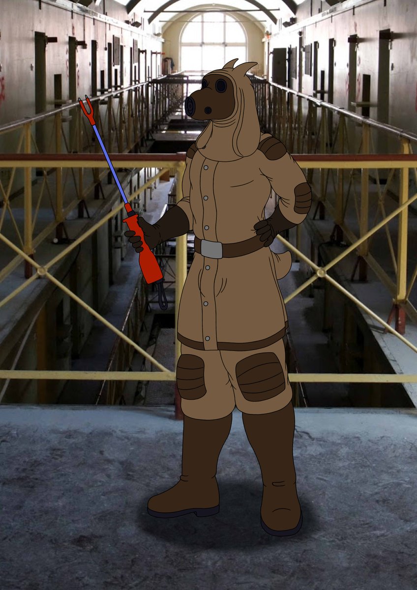 Lustrous Union dungeon watchman, armed with an electric prod to deal with possible resistant captives

The goat goes glove-on with the worst offenders &gt;:3

Art/setting by <a href="/RazenHashikado/">Razen</a> 
Featuring the character of <a href="/goatsludge/">𝗚𝗼𝗮𝘁 (𝘃𝗲𝗿𝘆 𝘄𝗮𝘁𝗲𝗿𝗽𝗿𝗼𝗼𝗳!) 🐐</a> :3
