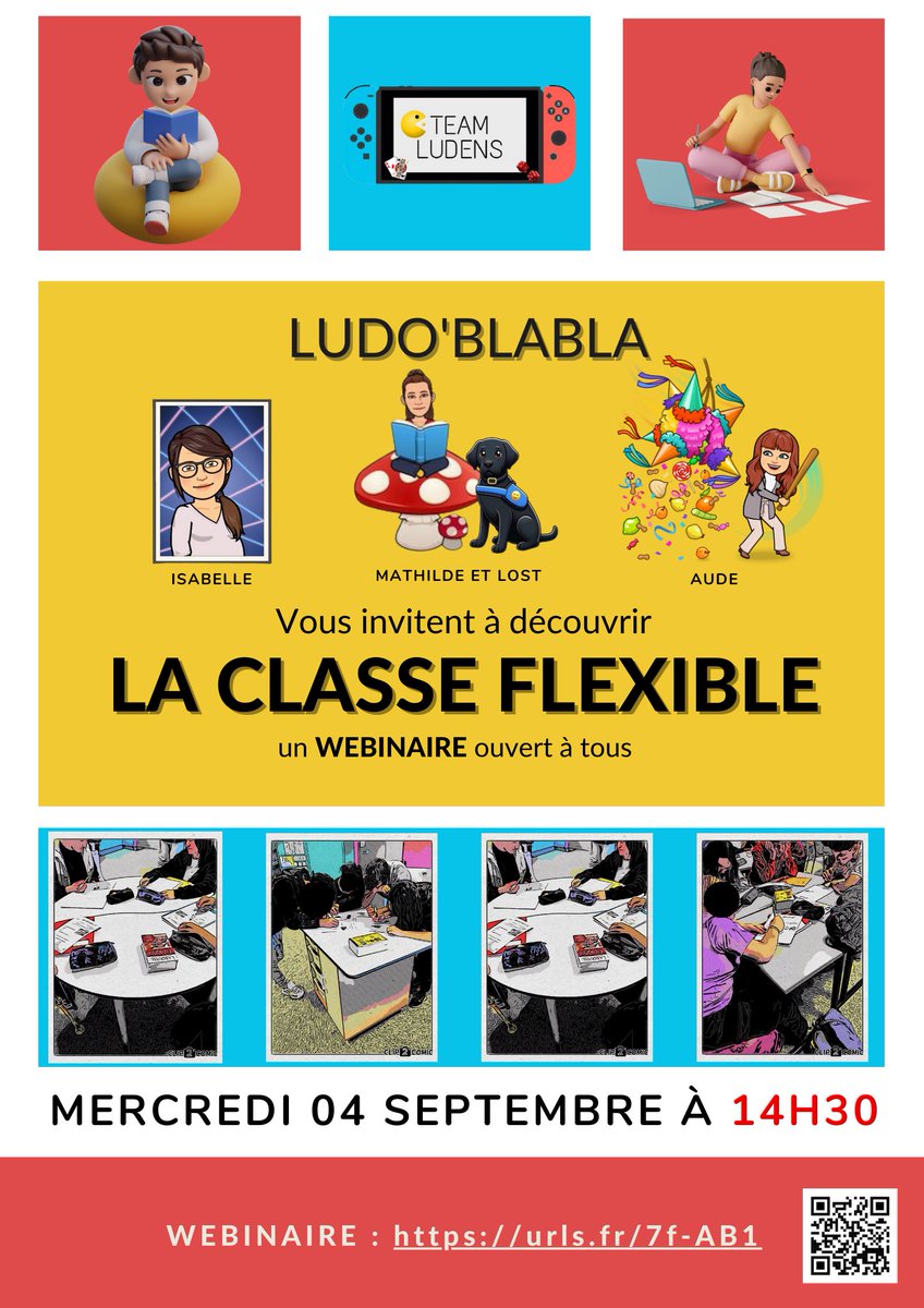 🎲 Team Ludens 🎮 (@teamludens) on Twitter photo Isabelle, <a href="/MilonAude/">Milon Aude</a> et <a href="/MathildePerain/">Lost in class</a> vous ouvrent les portes de leurs classes flexibles mercredi 4/09 !
Peut-on commencer facilement? Comment faire? Autant de questions et plus encore auxquelles elles répondront lors de ce webinaire ouvert à tous!
urls.fr/7f-AB1 Isabelle, <a href="/MilonAude/">Milon Aude</a> et <a href="/MathildePerain/">Lost in class</a> vous ouvrent les portes de leurs classes flexibles mercredi 4/09 !
Peut-on commencer facilement? Comment faire? Autant de questions et plus encore auxquelles elles répondront lors de ce webinaire ouvert à tous!
urls.fr/7f-AB1
