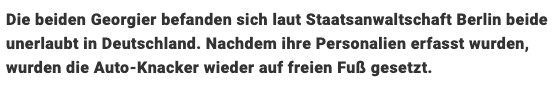 Auto geklaut, erwischt worden, illegal in Deutschland, laufen gelassen.

Was ist nur falsch mit unserer Justiz?

Qulle: bz-berlin.de/brandenburg/sc…