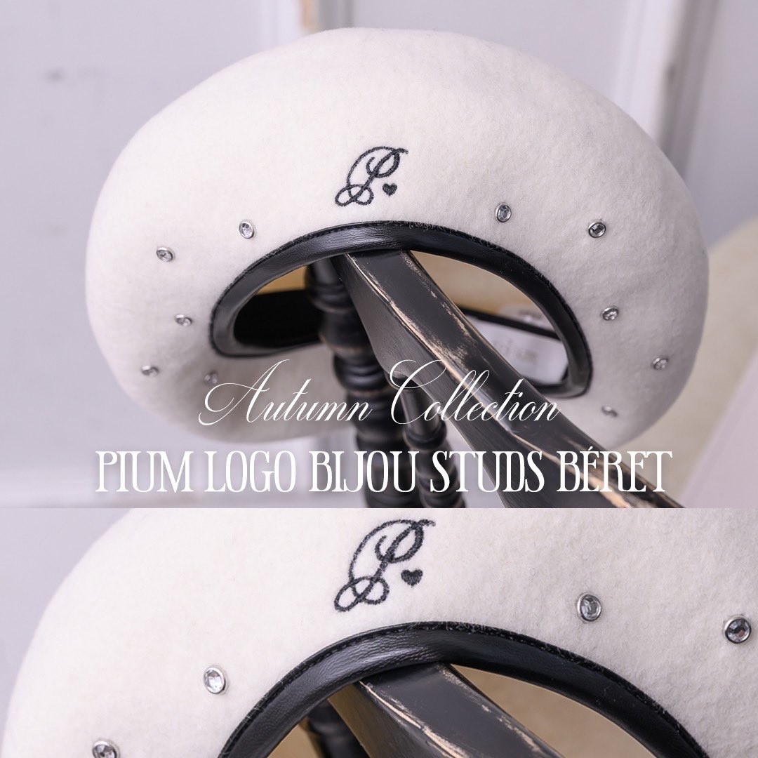 pium ロゴビジュースタッズベレー帽 ホワイト ピウム ぴうむ pium ロゴ