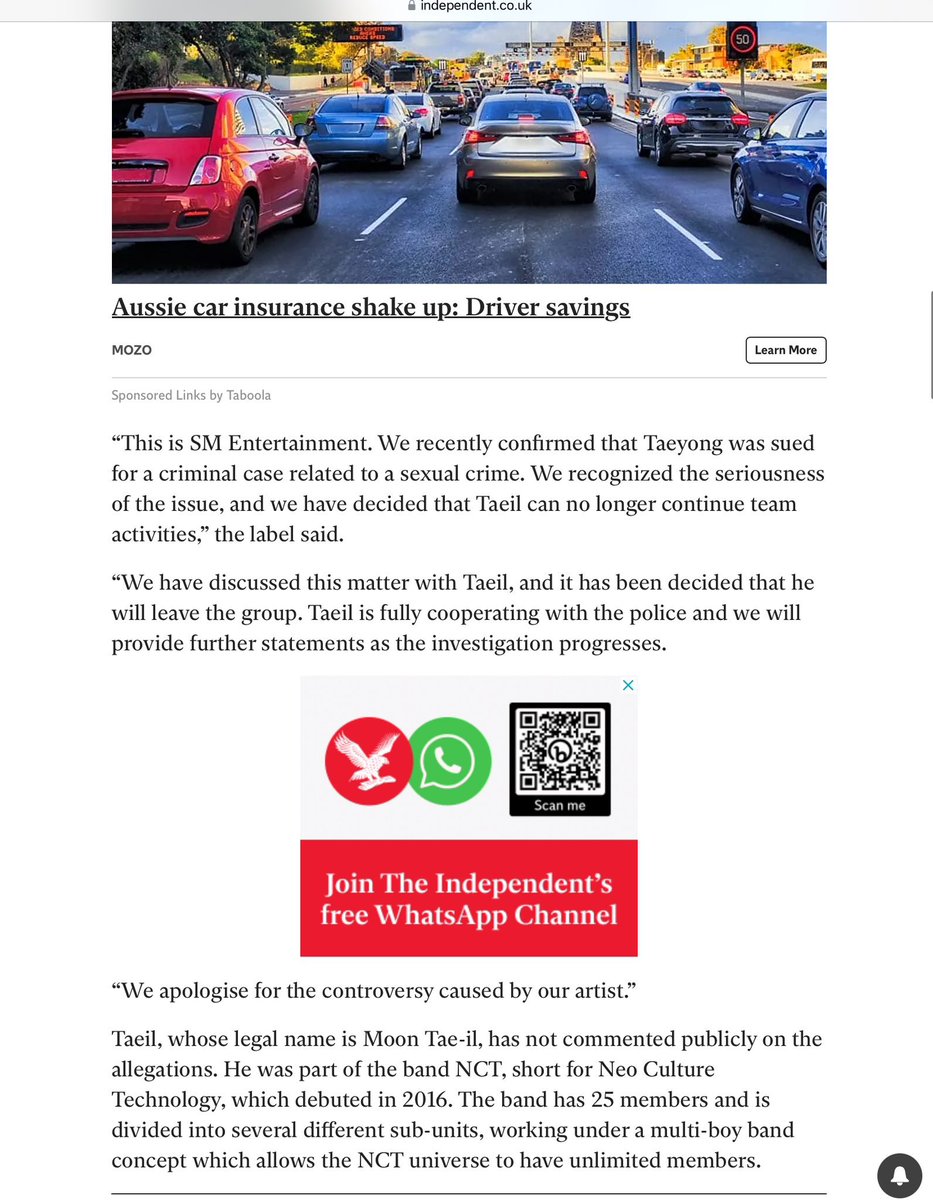 minmooland's tweet photo. Dear @shahana_y  please correct your article in @Independent :

Taeyong, an inactive member of NCT who is currently enlisted in the Korean navy, is incorrectly named in this article detailing criminal alllegations against NCT Taeil. https://t.co/satDHARUh3