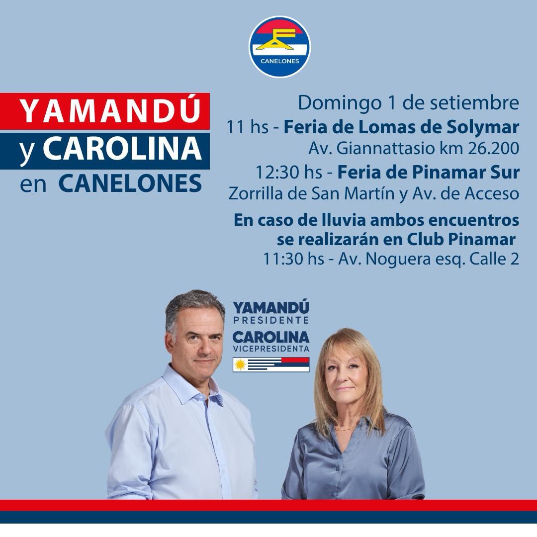 🔴🔵⚪ YAMANDÚ y CAROLINA en Canelones 
Sumate a la recorrida de nuestra fórmula‼️
Comprometidos con el futuro de Uruguay