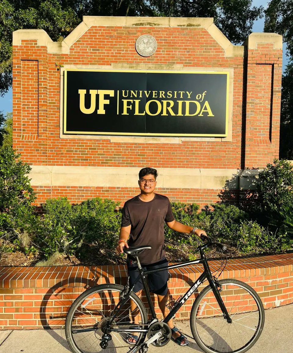 Dlyadav22's tweet photo. Thrilled to announce that I’m starting my PhD at the @UF  this #Fall2024! Immense gratitude to my mentor Dr. @Dharma_IITK, Mr. B. Venkatraman, my family, and my IIT friends for their unwavering #support. Here’s to a new chapter filled with #learning and #discovery! https://t.co/cFt6wAnYHy