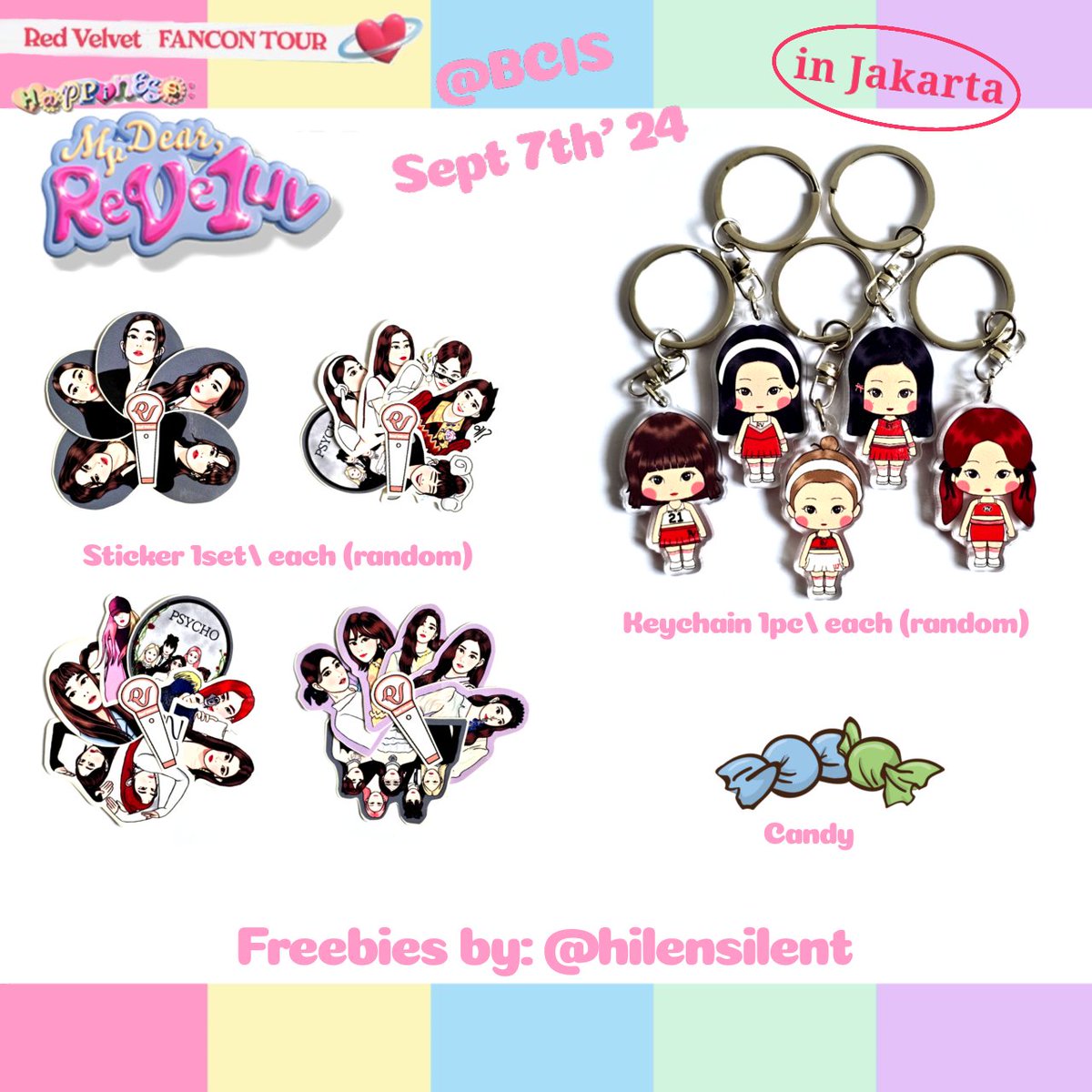 hilensilent's tweet photo. Freebies Happiness : My Dear Reve1uv by @hilensilent
🩷💛💙💚💜

🗓️ Sat, 7/9/24
📍BCIS
⏰ TBA 

Follow, like, RT this tweet 
Say Hi Chelin &amp; show this tweet
Tag me if you got
Don’t sell or throw 🫵😘

 See you guys 👋
 #HAPPINESS_MyDear_ReVe1uv
#RedVelvet_FANCON_TOUR_in_JAKARTA https://t.co/LpGxUtA9vj
