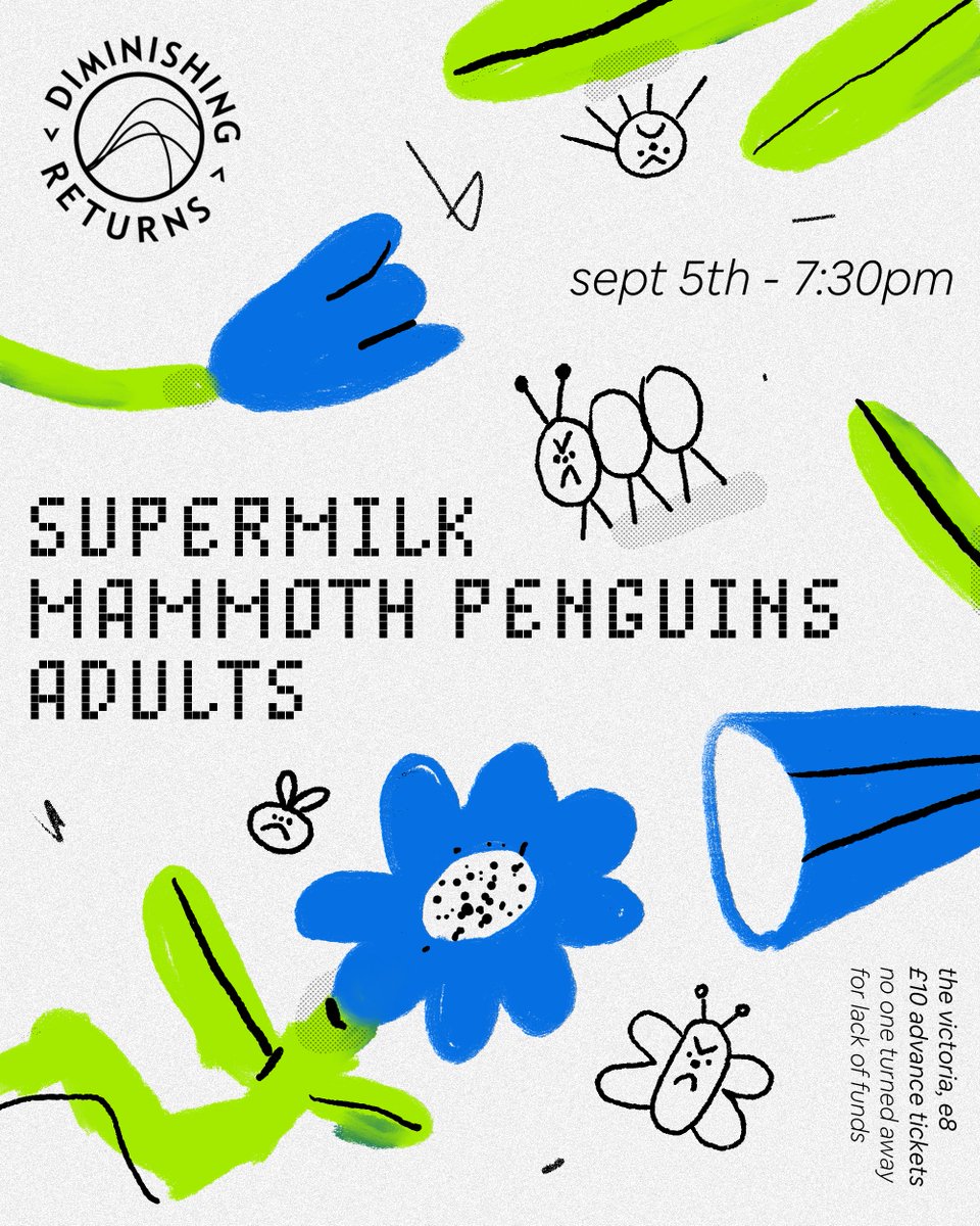 Diminishing Returns (@diminishingret) on Twitter photo Not long to go till this stonker with @supermilk4 <a href="/MammothPenguins/">Mammoth Penguins</a> & Adults, grab yourself a ticket - link.dice.fm/o59a440cad14 Not long to go till this stonker with @supermilk4 <a href="/MammothPenguins/">Mammoth Penguins</a> & Adults, grab yourself a ticket - link.dice.fm/o59a440cad14