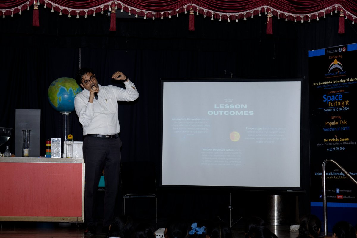 BITMKolkata's tweet image. #PopularTalk &apos;Weather on Earth&apos; by Shri Rabindra Goenka, Weather Ultima Bharat and #ScienceDemonstrationLecture &apos;Weather on Other Planets&apos; - at @BITMKolkata, a Unit of @ncsmgoi, @MinOfCultureGoI - on August 29, 2024.

#BetiBachaoBetiPadhao #NSpD2024 @isro