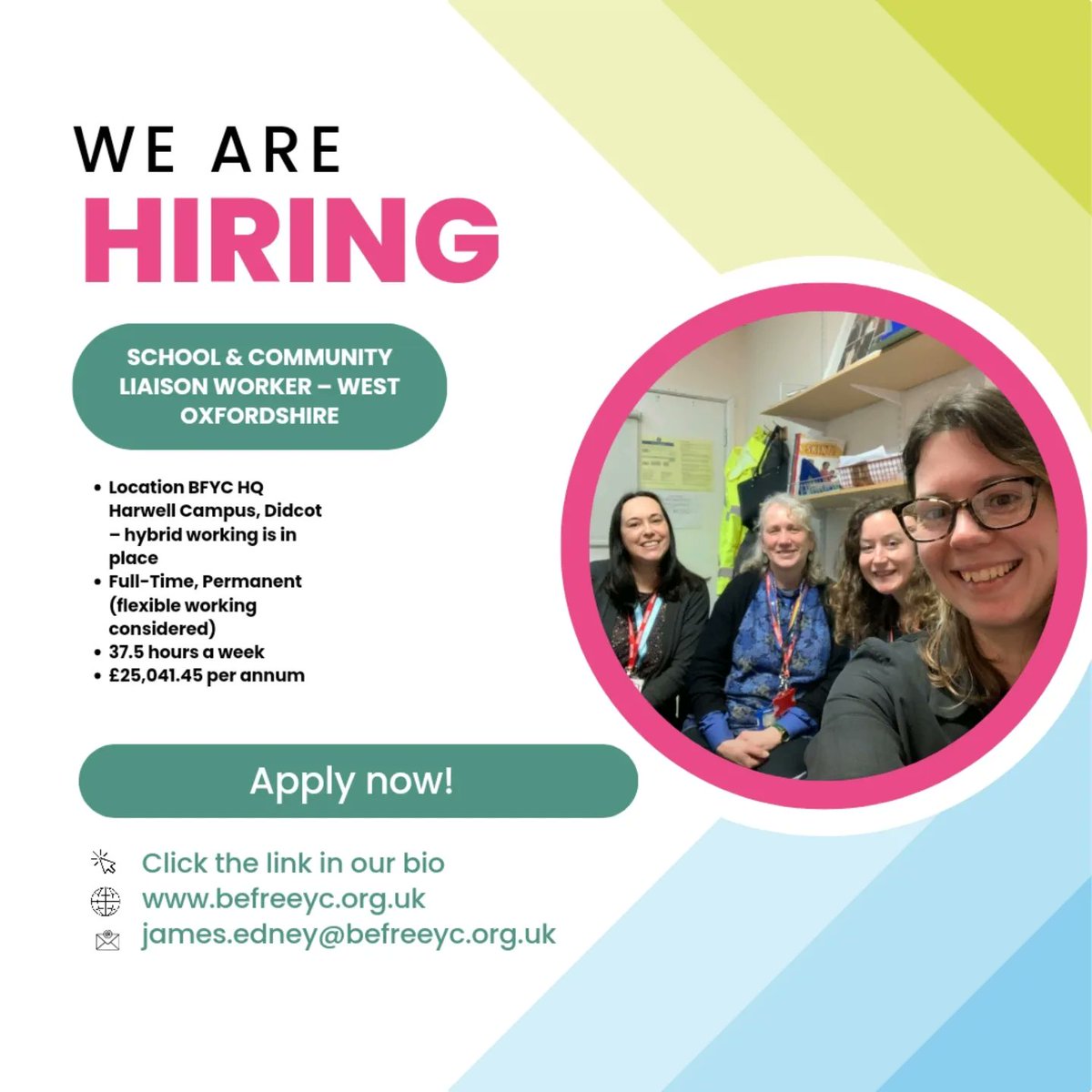 Do you hear that calling?
That's the call to join our fun &amp; dedicated team at @befreeyc as a brilliant community &amp; and school Liaison worker in West Oxfordshire!

befreeyc.org.uk/join-the-team/