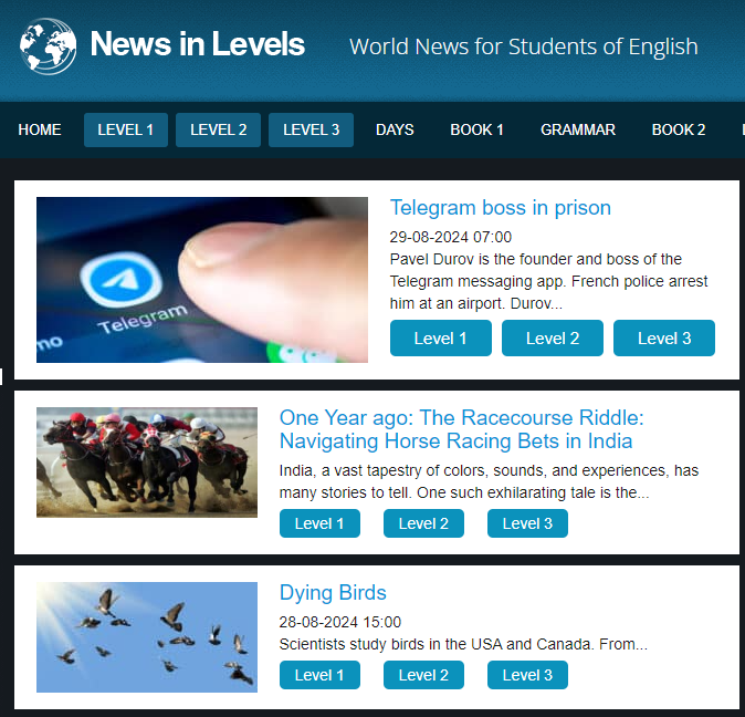 📌Haberleri, İngilizce seviyemize göre okuyacağımız, dinleyeceğimiz iki site:
newsinlevels.com
breakingnewsenglish.com