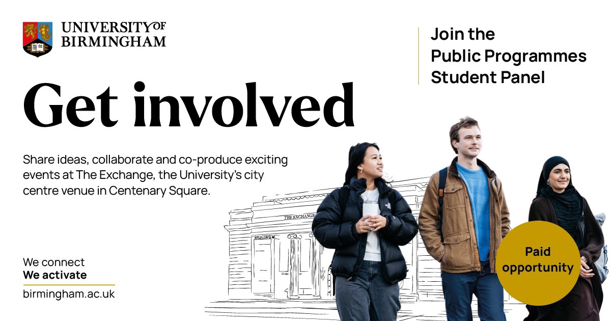 The Exchange is excited to unveil it’s new Public Programme Student Panel!

Looking for hands-on experience in public programming? Get in touch!

Applications are now open and will end on October 4.

birmingham.ac.uk/the-exchange/s…
