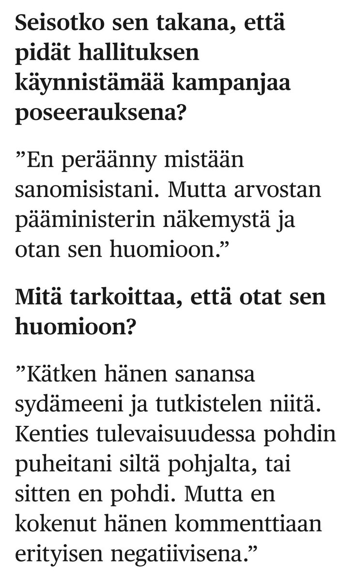 Onko Suomessa koskaan ennen nöyryytetty pääministeriä verbaalisesti näin totaalisesti oman hallituksen sisältä? Kiinnostaisi historiallinen vertailu.

Jani Mäkelä, PS:n ryhmyri:
