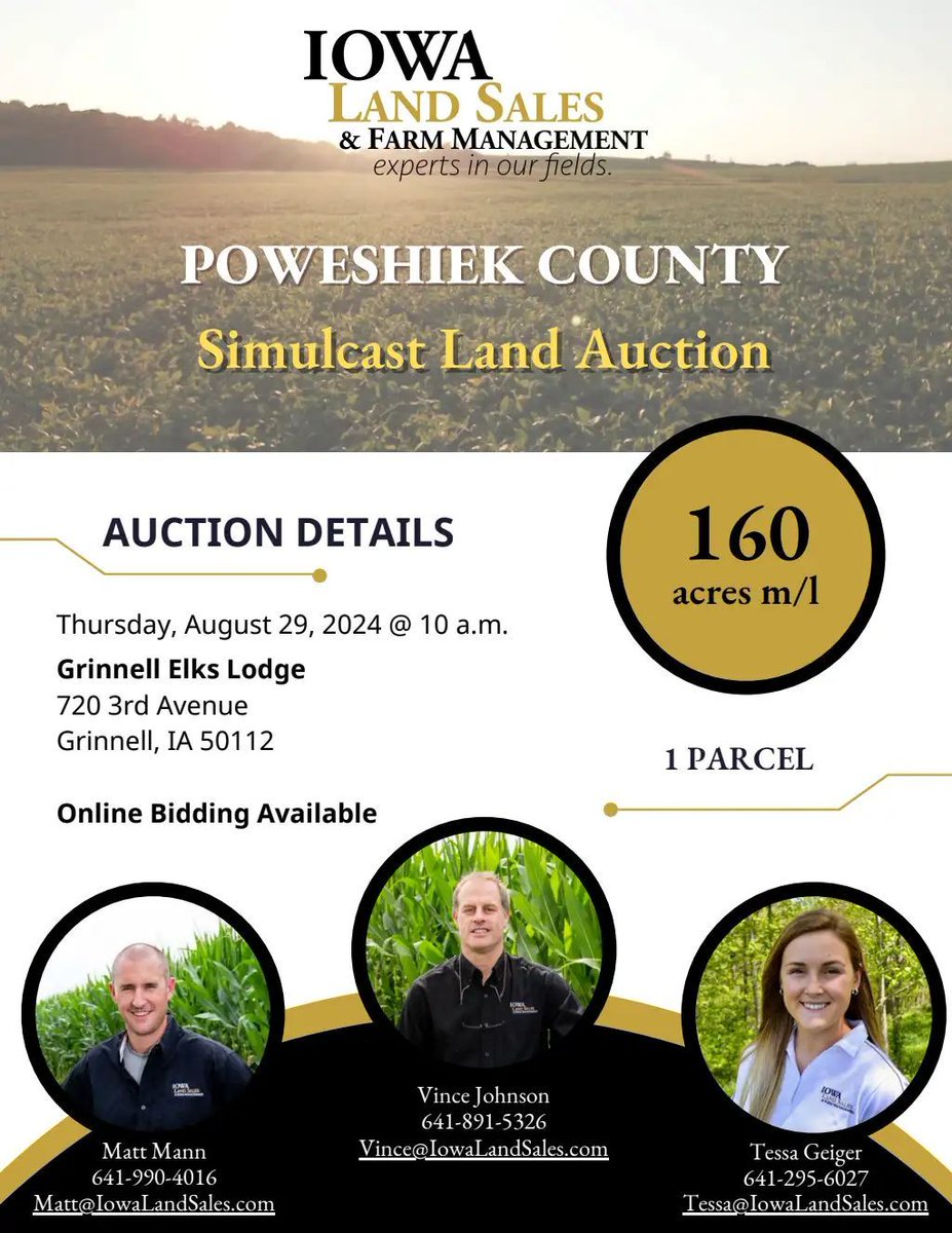 LandHeroHQ's tweet photo. Poweshiek County land selling today. 160 acres by Iowa Land Sales &amp; Farm Management - check it out!
@theLandTalker https://t.co/m88eL9lqT7