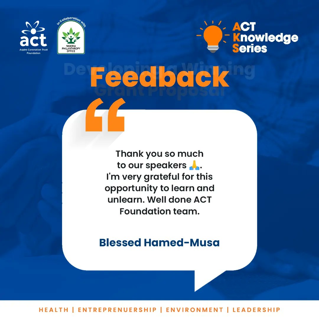 ACTFoundation_'s tweet image. Watch, learn, and elevate your grant writing skills.

#ACTFoundation #ACTKnowledgeSeries #Proposals #Grantwriting #Africa