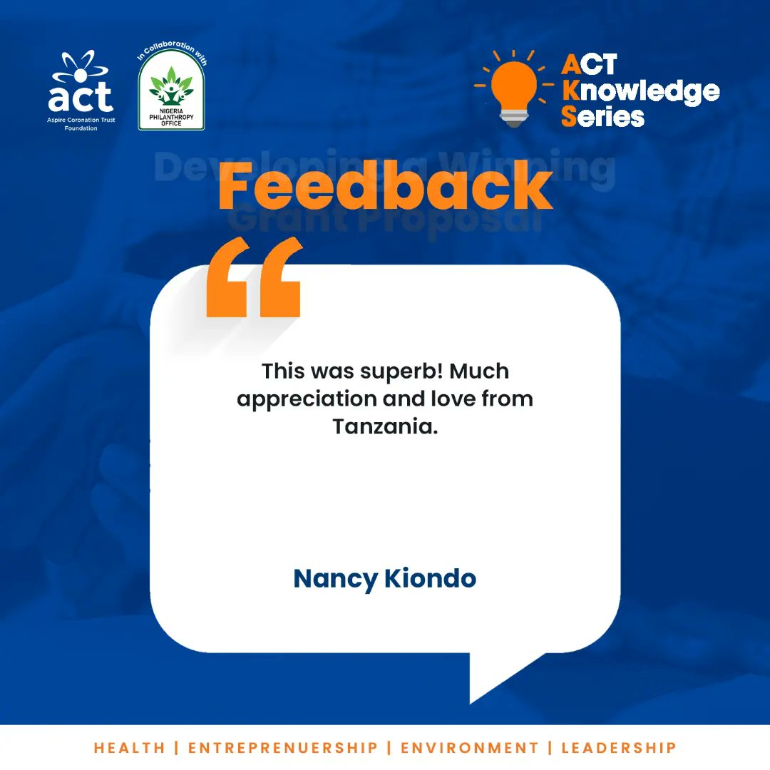 ACTFoundation_'s tweet image. Watch, learn, and elevate your grant writing skills.

#ACTFoundation #ACTKnowledgeSeries #Proposals #Grantwriting #Africa