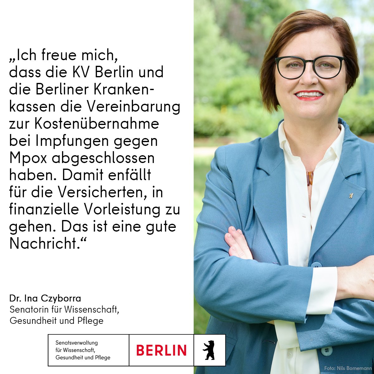 #goodnews: ab 1. September werden die Kosten für Impfungen gegen #Mpox  in #Berlin von den gesetzlichen #Krankenkassen übernommen. Darauf haben sich die <a href="/Hauptstadt_KV/">Kassenärztliche Vereinigung Berlin</a> und die Krankenkassen geeinigt. Infos: kvberlin.de/die-kv-berlin/…