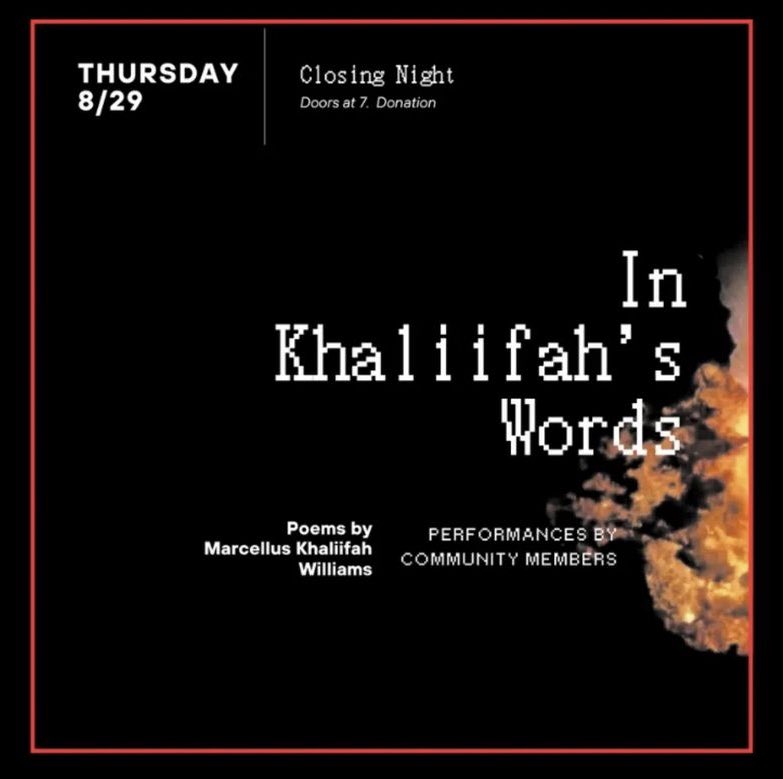 Tonight in KC! Join <a href="/DecarcerateKC/">Decarcerate KC</a> <a href="/MADPMO/">Missourians to Abolish the Death Penalty</a> and <a href="/Melissafpoet/">Melissa Ferrer (&)</a>’s ANIE for a celebration of the poetry of Marcellus Khaliifah Williams. We’ll hear readings of Khaliifah’s poems from local KC poets. Doors open at 7, with performances starting at 8.

Turnsol Books, 1664 Broadway Blvd