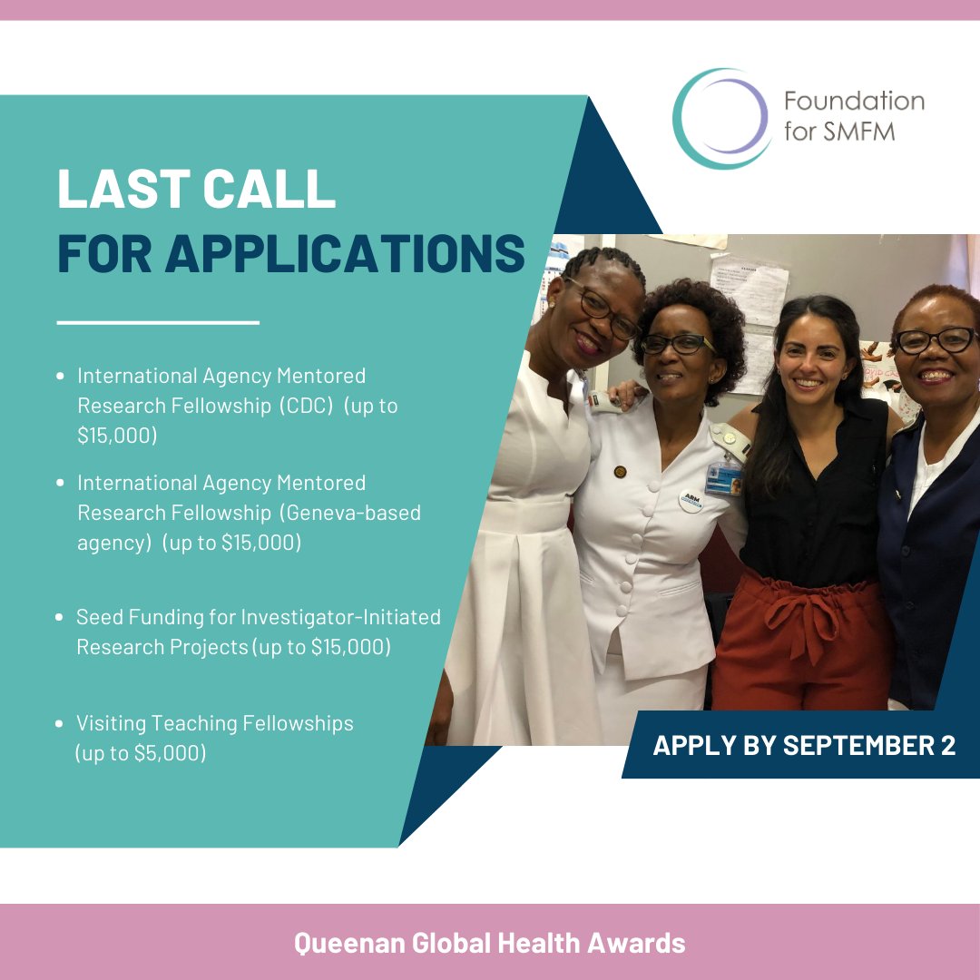 The Queenan Global Health Awards offer fellowship opportunities that aim to provide our members with training in perinatal health to advance obstetrics in low- and middle-income countries around the globe. Applications close September 2. Apply today: foundationforsmfm.org/programs/queen…