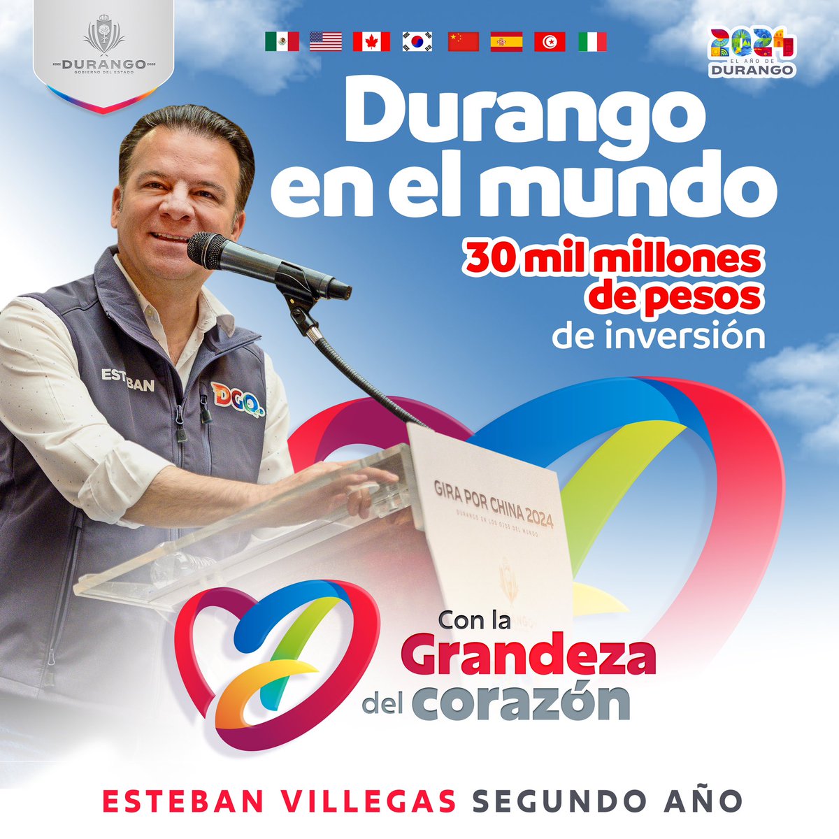 ¡#𝐃𝐮𝐫𝐚𝐧𝐠𝐨 𝐲𝐚 𝐞𝐬𝐭𝐚 𝐞𝐧 𝐥𝐚 𝐦𝐢𝐫𝐚𝐝𝐚 𝐝𝐞 𝐌𝐞𝐱𝐢𝐜𝐨 𝐲 𝐞𝐥 𝐦𝐮𝐧𝐝𝐨!

Nuestro reciente crecimiento, con una inversión histórica de hasta 30 mil millones de pesos, marca un antes y un después en nuestro estado. 
#ConLaGrandezaDelCorazón