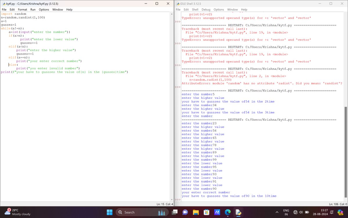I am completed my second small project "THE PERFECT GUESS" using python
 this is the small game project 'guessing the correct number in how many attempts ' 
#DataScience #Python #Learning #Tech #Programming #CareerDevelopment #MachineLearning #Analytics #EDA #freshers