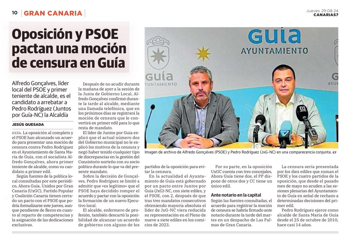 PP y PSOE no se hablan para solucionar la crisis de la Justicia, la inmigración en Canarias, etc,etc. Nos han llevado a una espiral de enfrentamientos y polarización. Pero aquí  llegan a rápidos acuerdos para censurar a alcaldes de Nueva Canarias.