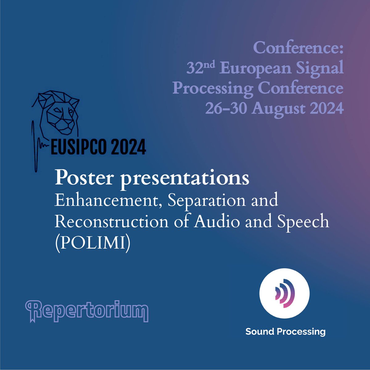 Repertorium (@repertorium_ai) on Twitter photo We’re excited to share that Repertorium project members <a href="/FraRonchini/">Francesca Ronchini</a>, <a href="/LucaComan/">Luca Comanducci</a>, Fabio Antonacci and <a href="/M_Pexx/">Mirco Pezzoli</a> from <a href="/polimi/">Politecnico di Milano</a> are presenting their latest research at the European Signal Processing Conference (EUSIPCO), currently taking place in Lyon!
repertorium.eu/dissemination/ We’re excited to share that Repertorium project members <a href="/FraRonchini/">Francesca Ronchini</a>, <a href="/LucaComan/">Luca Comanducci</a>, Fabio Antonacci and <a href="/M_Pexx/">Mirco Pezzoli</a> from <a href="/polimi/">Politecnico di Milano</a> are presenting their latest research at the European Signal Processing Conference (EUSIPCO), currently taking place in Lyon!
repertorium.eu/dissemination/