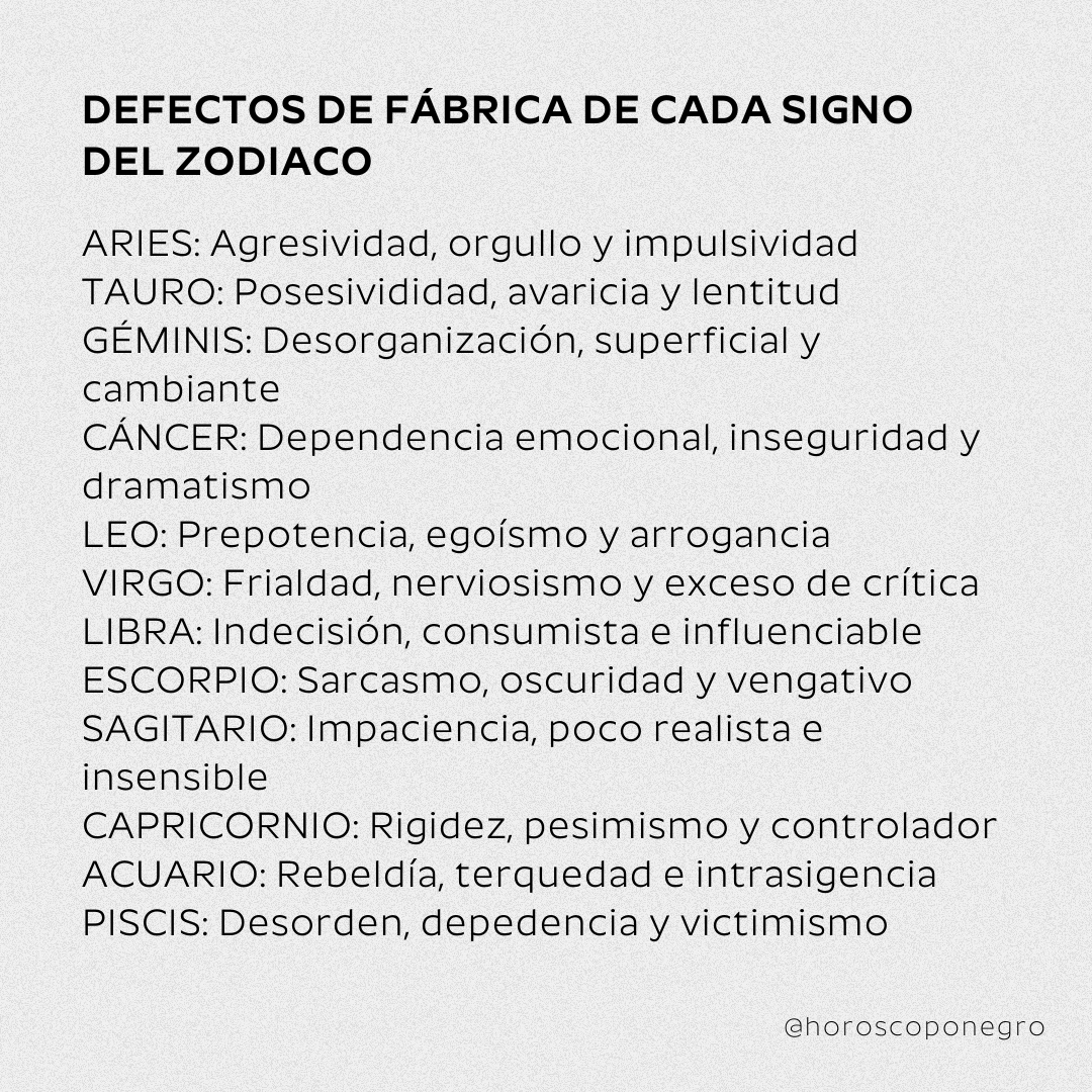horoscoponegro's tweet photo. Los defectos de fábrica de cada signo del Zodiaco 🔮 https://t.co/btkDHcRWH9